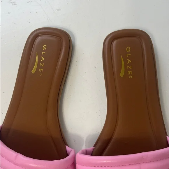 Glaze Sz 8.5 Flat Slip On Pink Puffy Brown Flip Flop Samdals - Picture 3 of 5